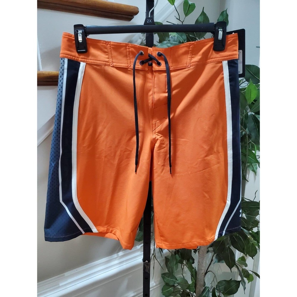 Under Armour Heat Gear Men's Orange Polyester Logo Print Swimwear Shorts Size 32